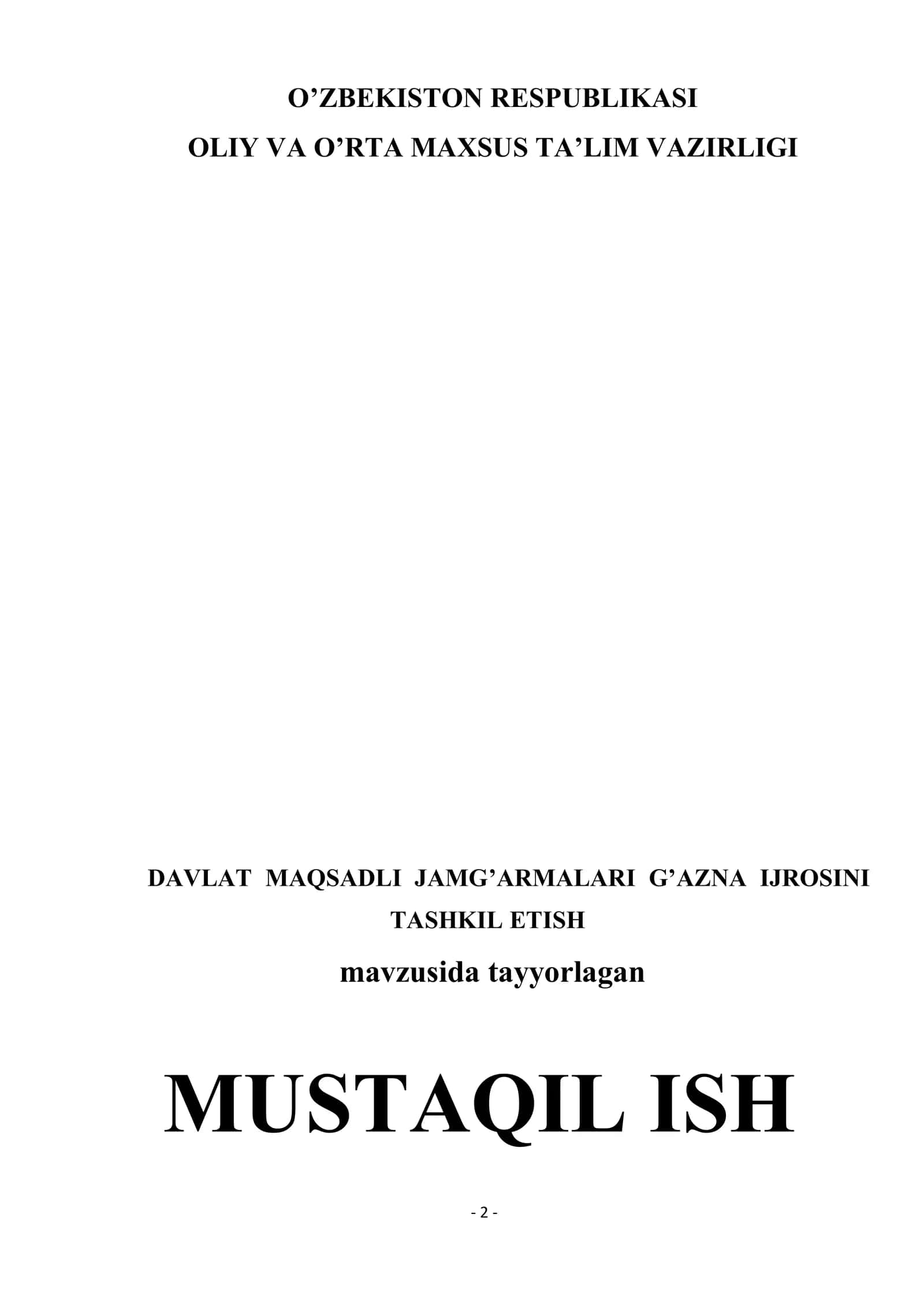 DAVLAT MAQSADLI JAMG’ARMALARI G’AZNA IJROSINI TASHKIL ETISH
