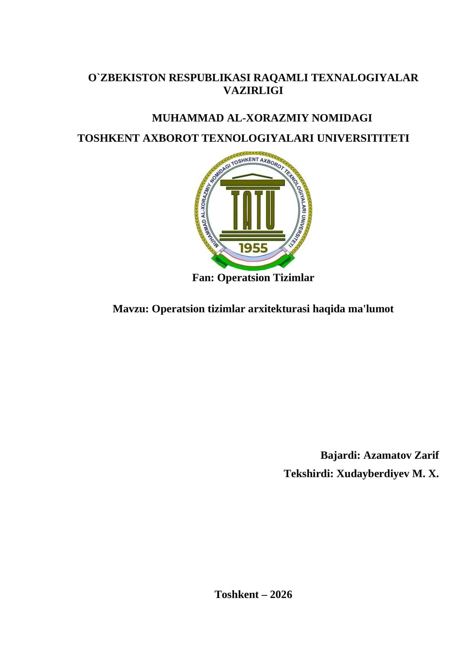Operatsion Tizimlar Arxitekturasi