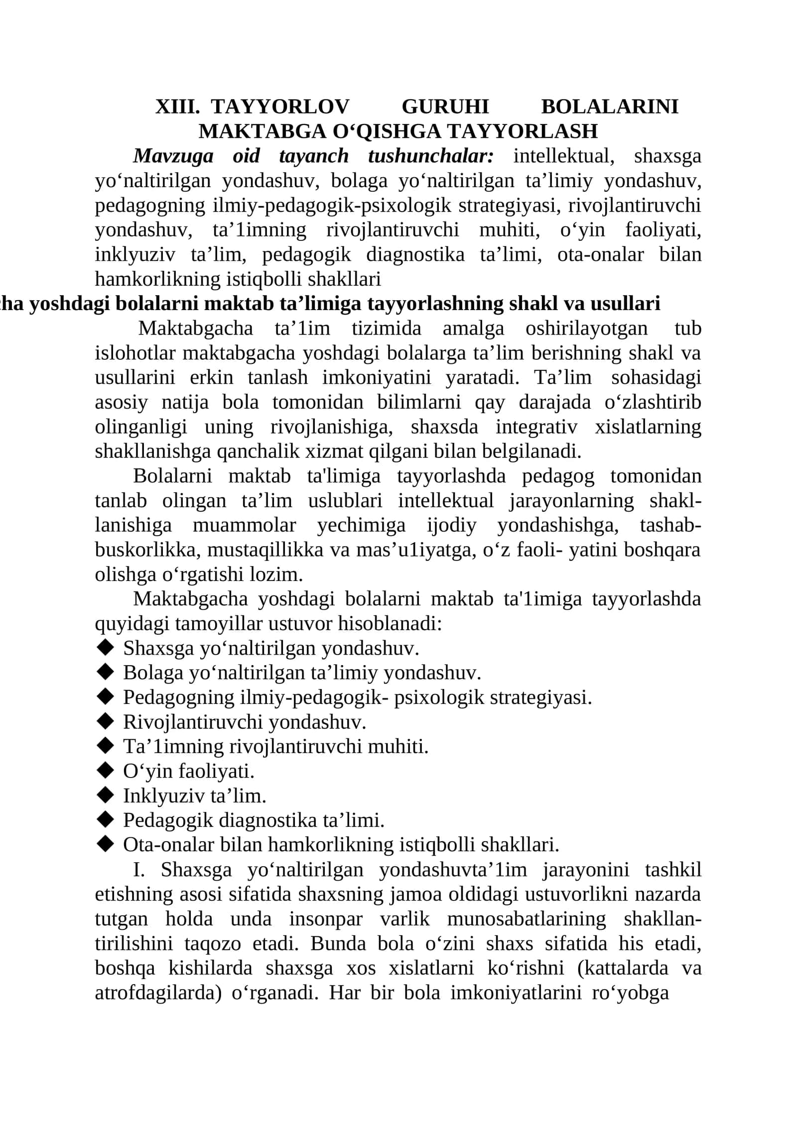 Maktabga Bolalarini O‘qitishga Tayyorlash