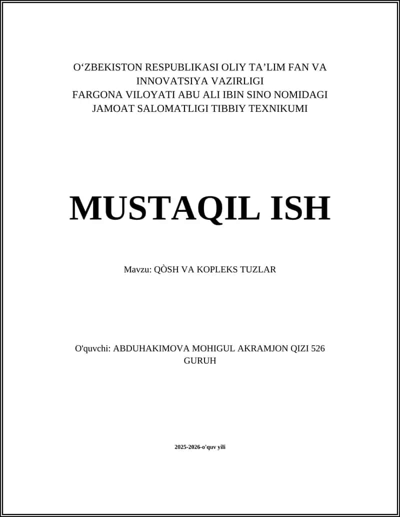 QÒSH VA KOPLEKS TUZLAR