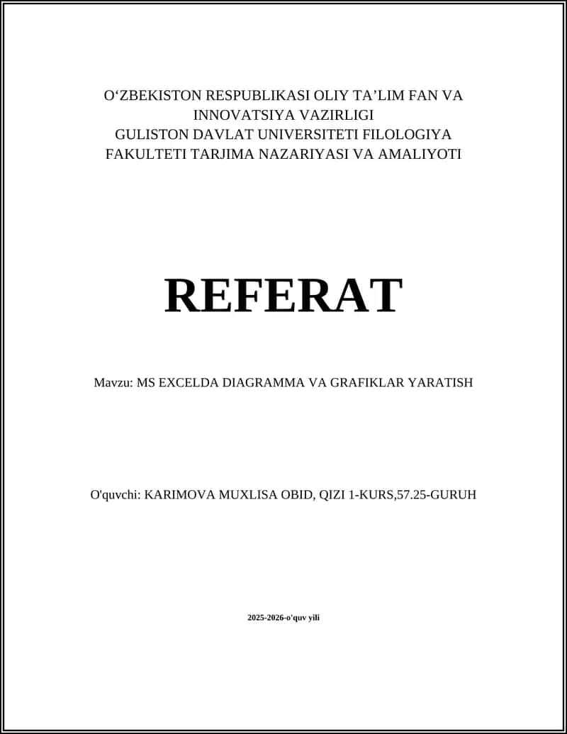 MS EXCELDA DIAGRAMMA VA GRAFIKLAR YARATISH