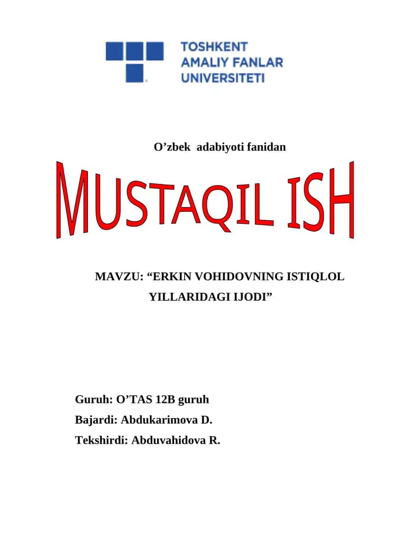 ERKIN VOHID IJODI