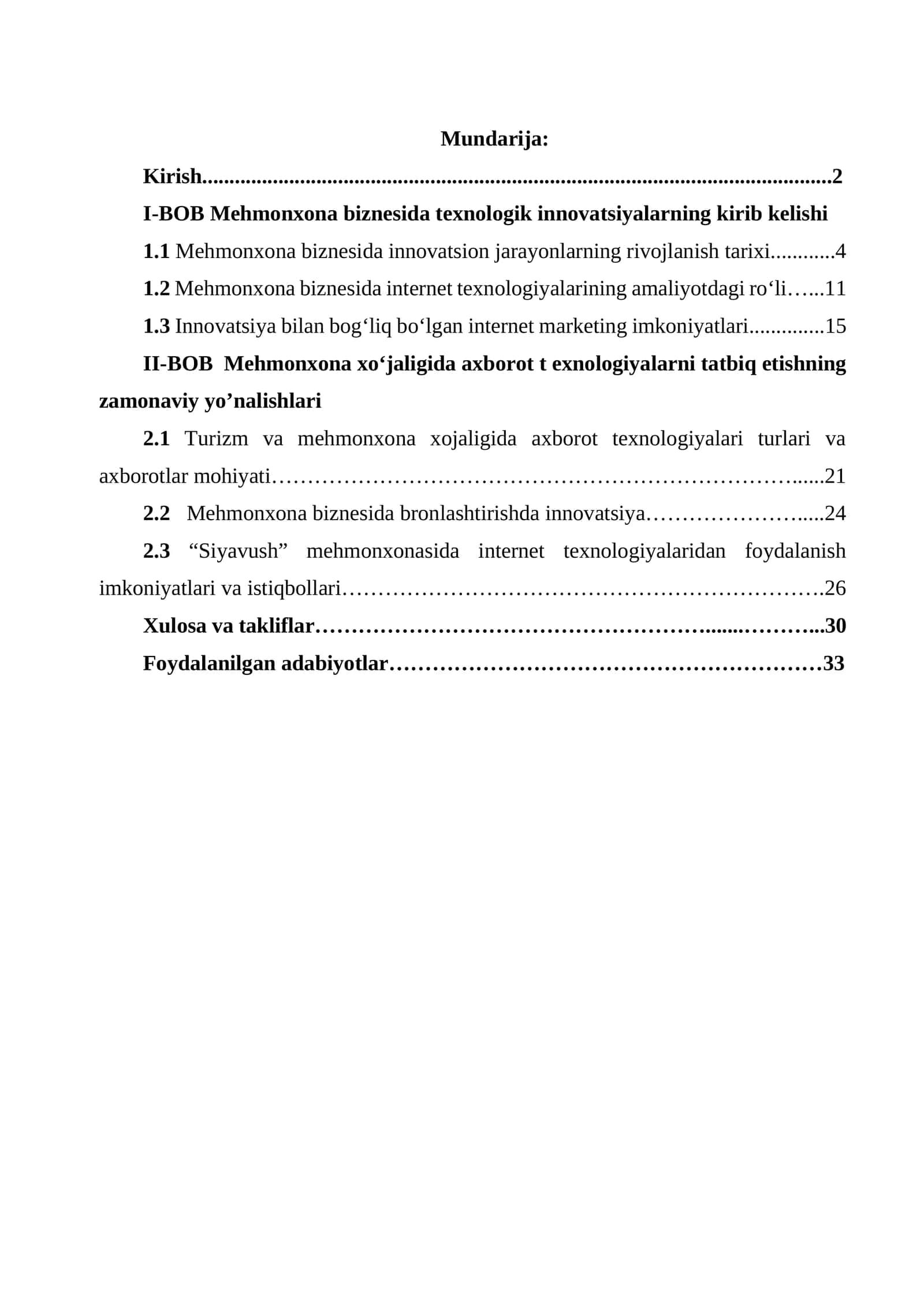 Mehmonxona biznesida texnologik innovatsiyalarning kirib kelishi