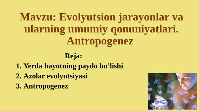 Evolyutsion jarayonlar va ularning umumiy qonuniyatlari. Antropogenez