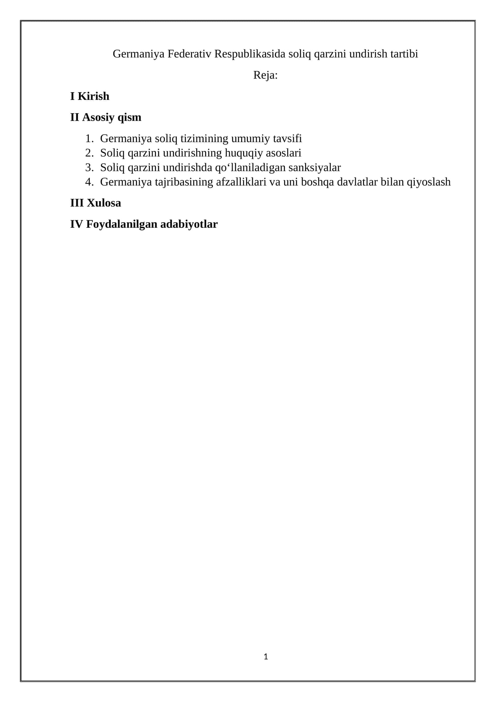 Germaniya Federativ Respublikasida soliq qarzini undirish tartibi