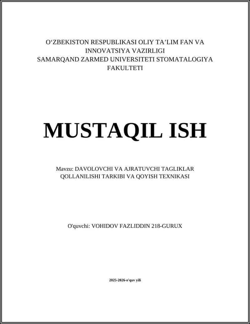 DAVOLOVCHI VA AJRATUVCHI TAGLIKLAR