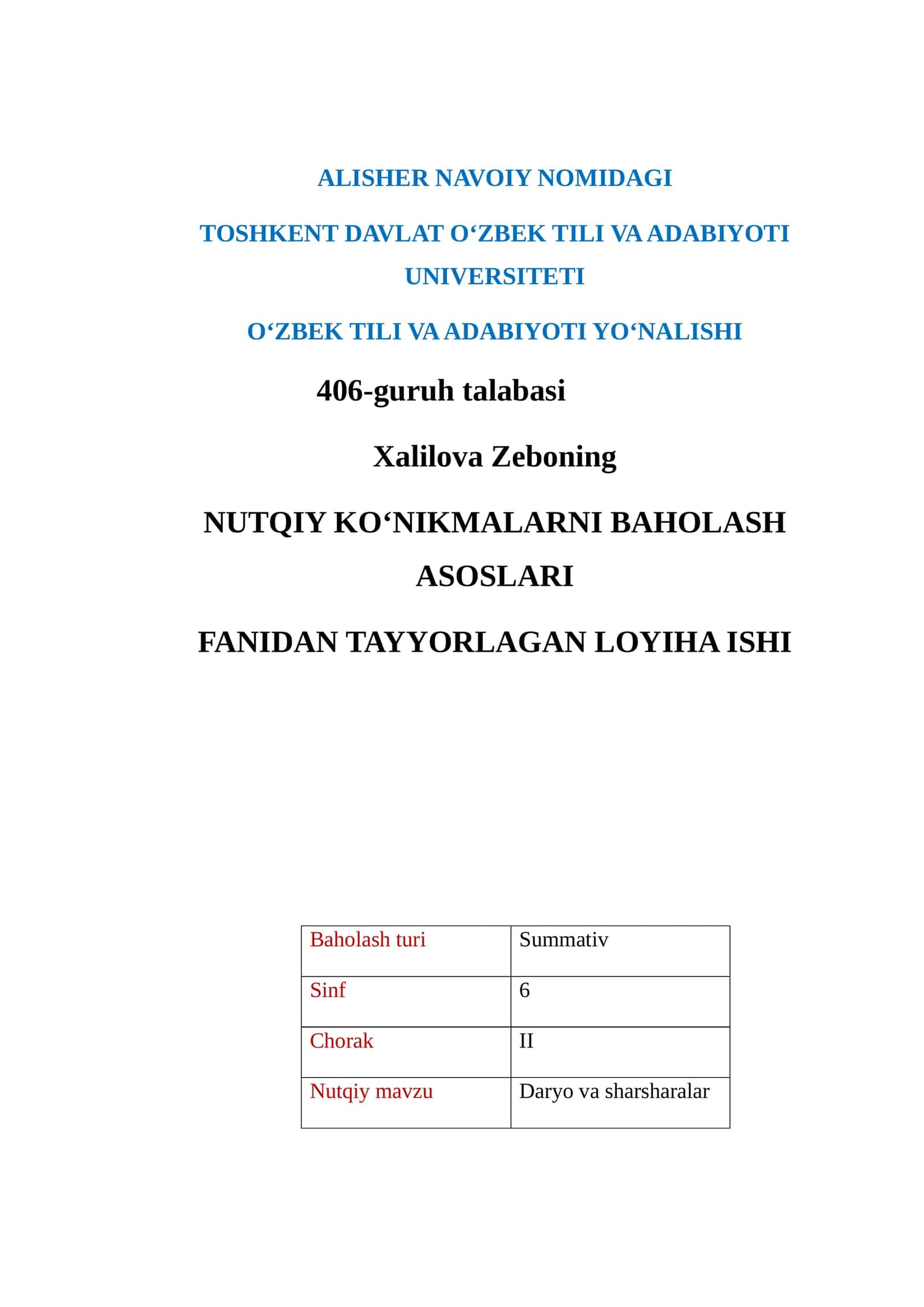 NUTQIY KO'NIKMALARNI BAHOLASH ASOSLARI