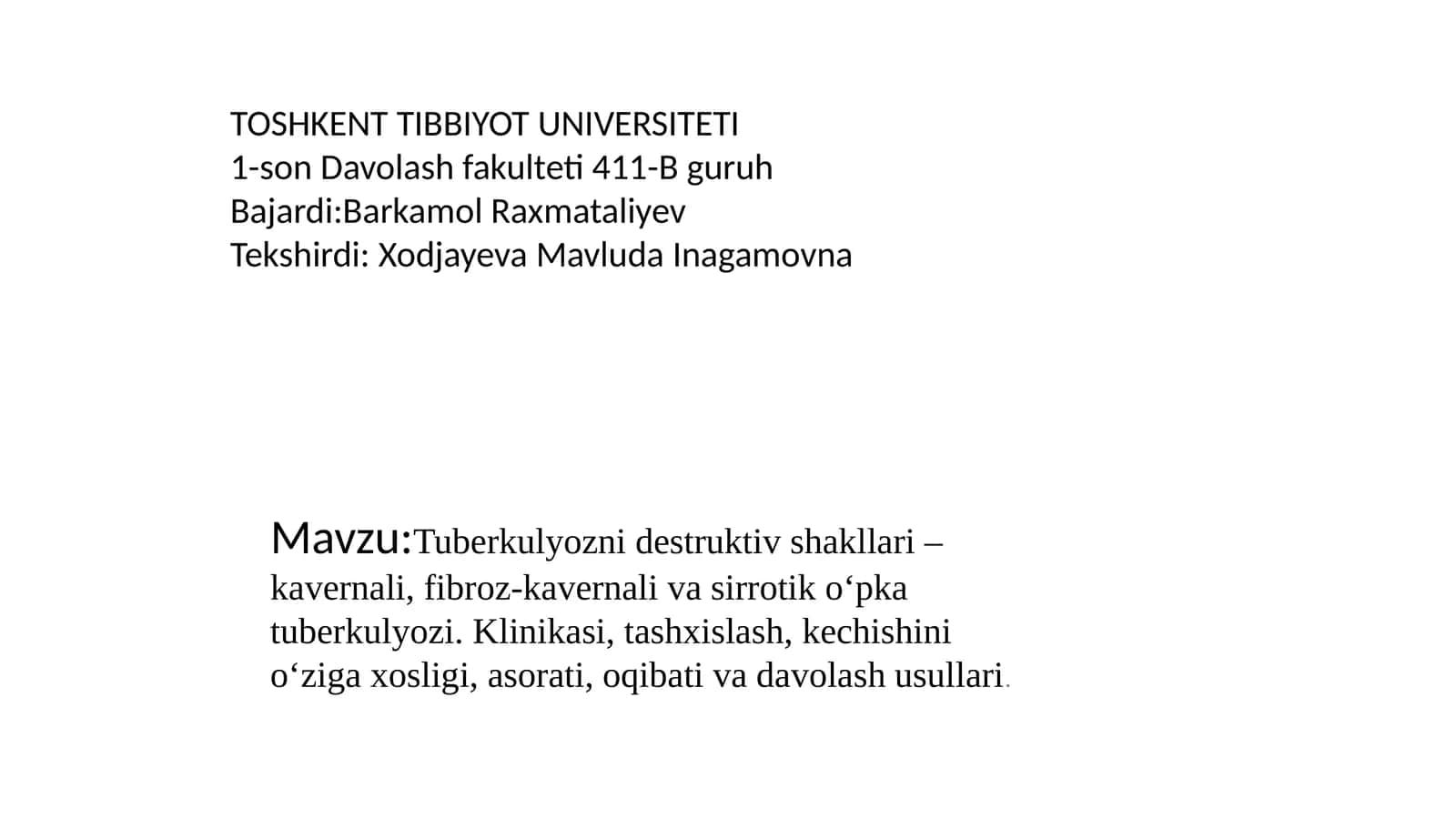 tuberkulyozni destruktiv shakllari