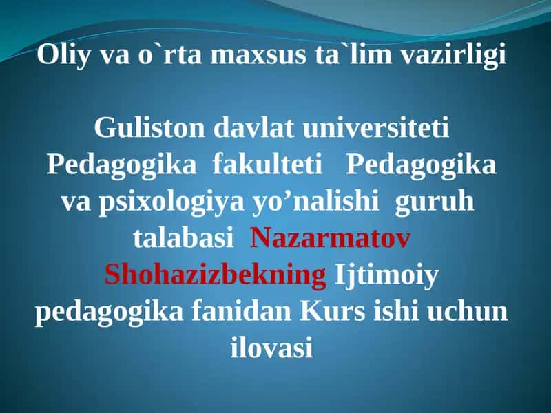 O’SMIRLAR GIYOHVANDLIGINING SABABLARI VA OQIBATLARI