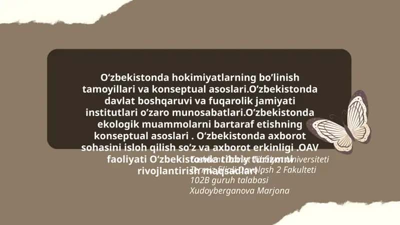 Oʻzbekistonda hokimiyatlarning boʼlinish tamoyillari va konseptual asoslari