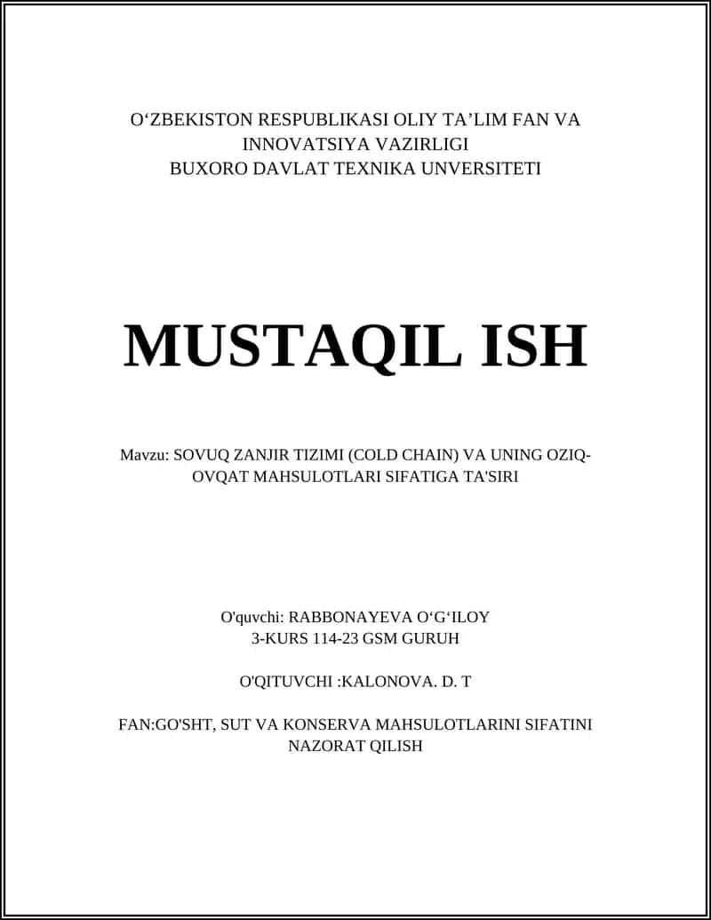 SOVUQ ZANJIR TIZIMI (COLD CHAIN)