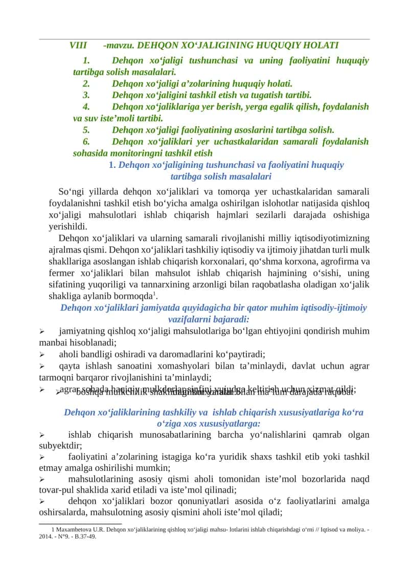 DEHQON XO‘JALIGINING HUQUQIY HOLATI