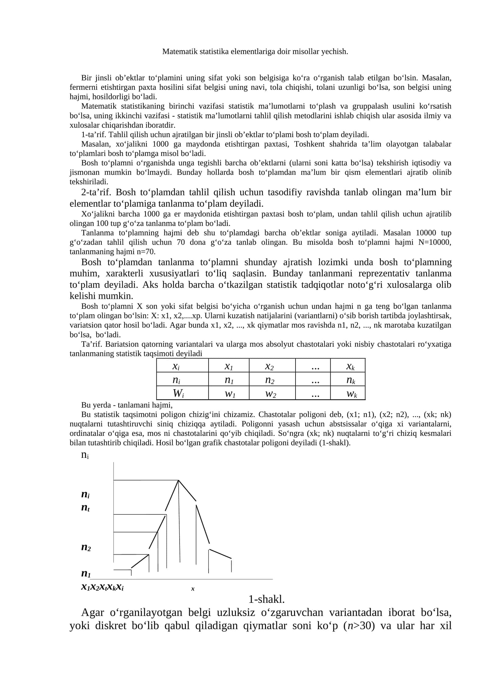 Matematik statistika elementlari misollari