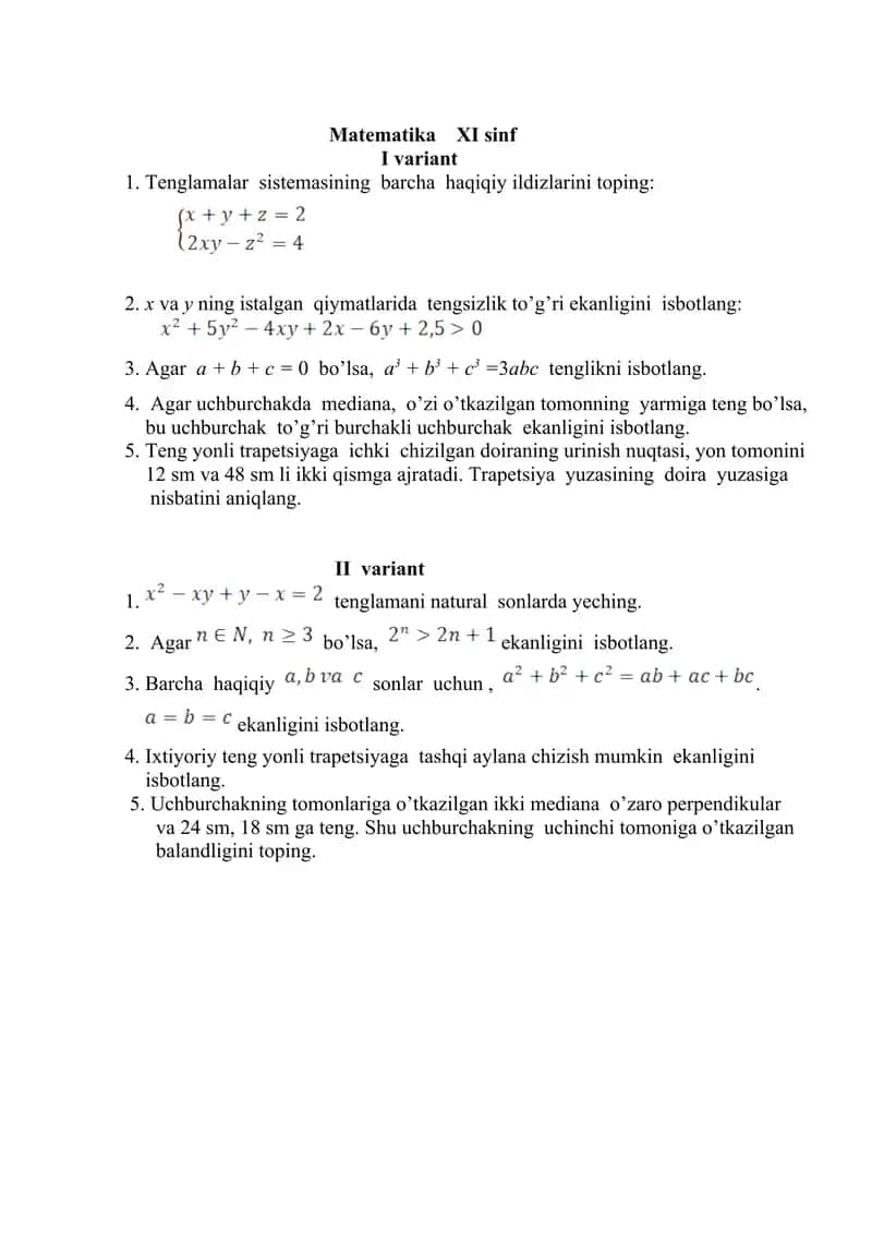 Matematikadan Olimpiada savollari