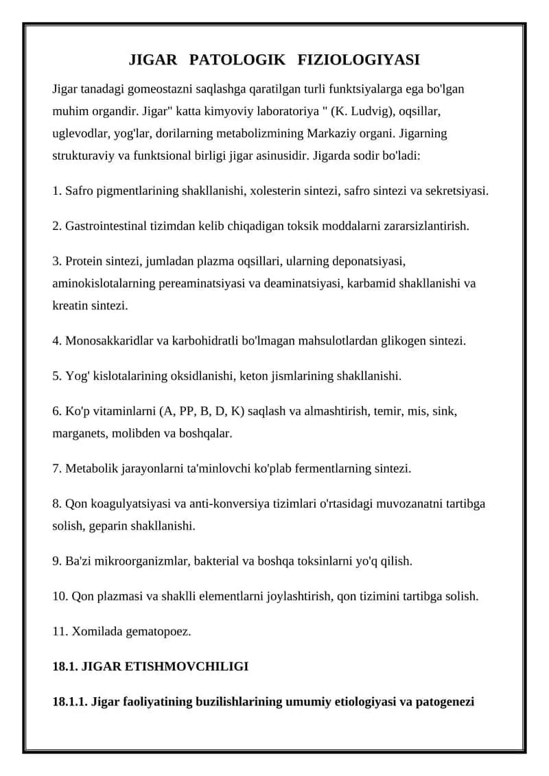 JIGAR PATOLOGIK FIZIOLOGIYASI