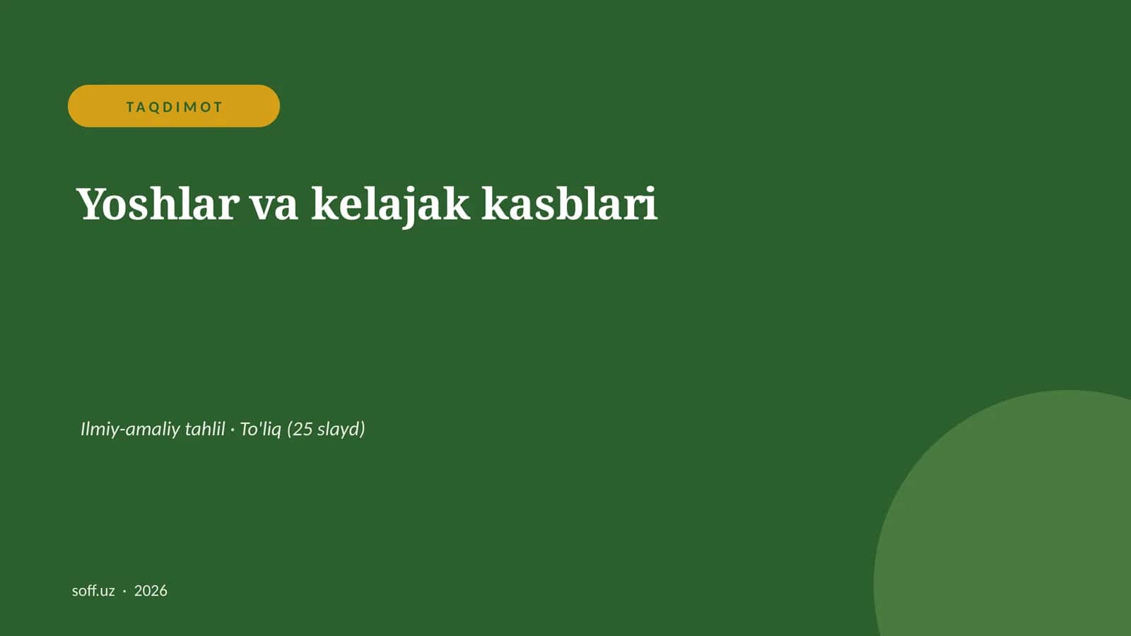 Yoshlar va kelajak kasblari