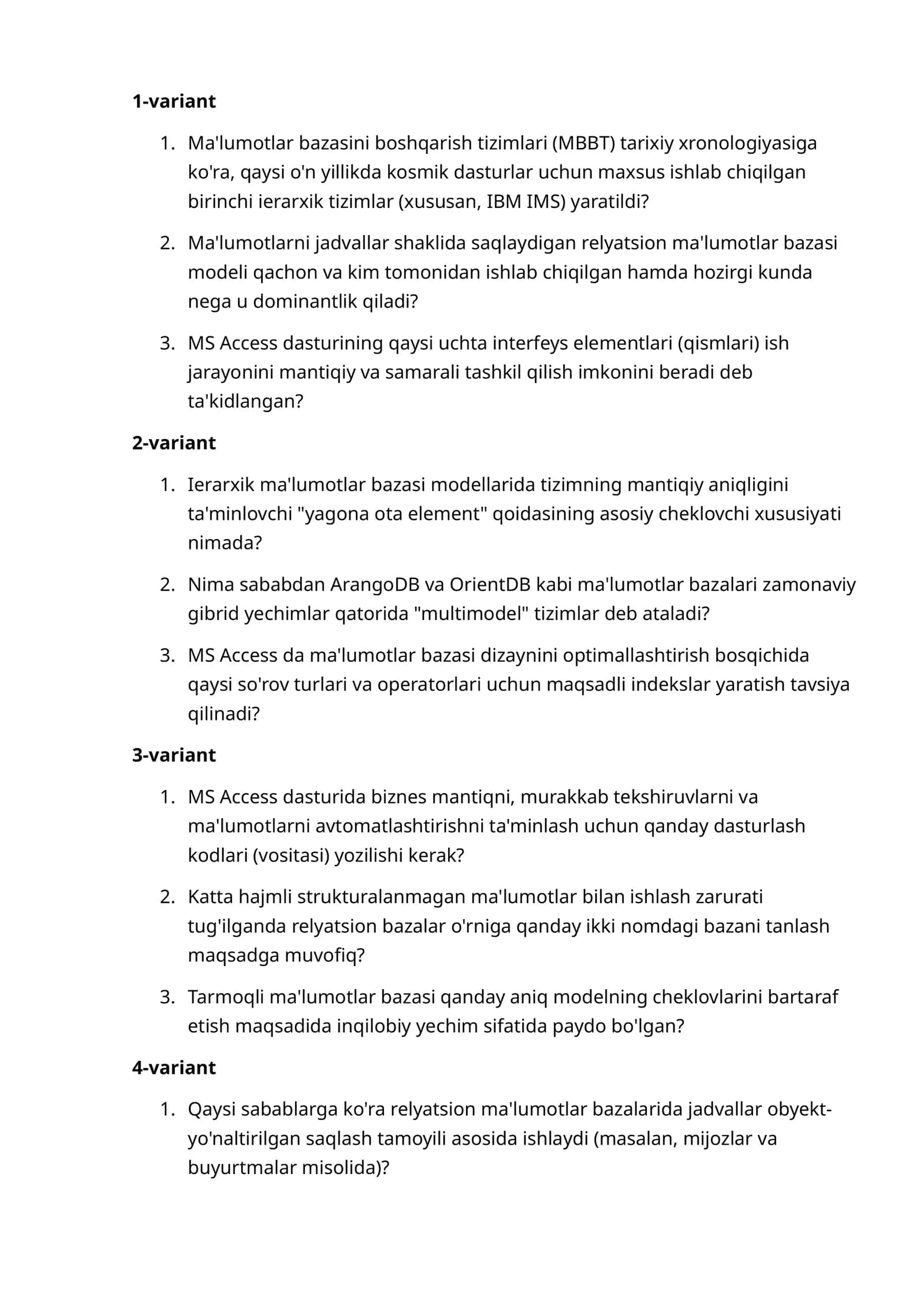 Ma'lumotlar bazasi tizimlarining yaratilishi