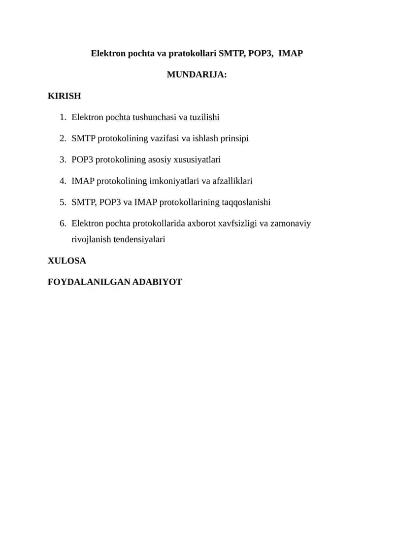 Elektron pochta va pratokollari SMTP, POP3, IMAP