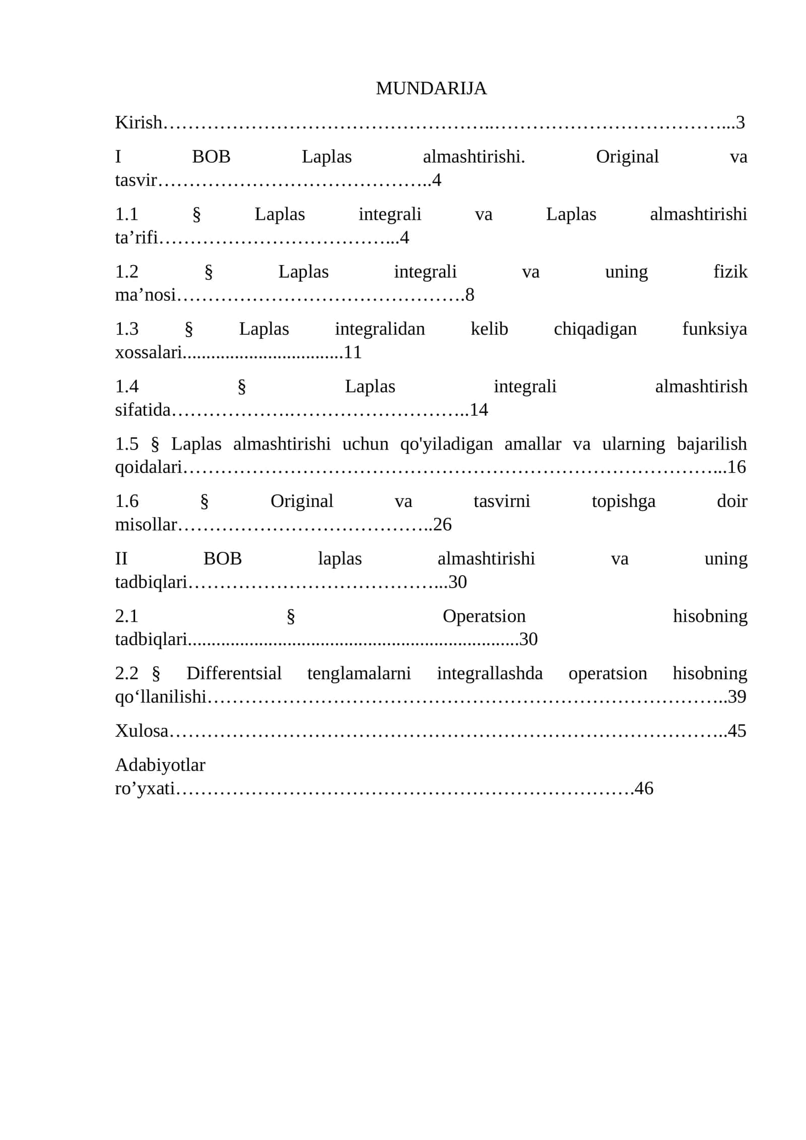 Laplas almashtirishi va uning tadbiqlari