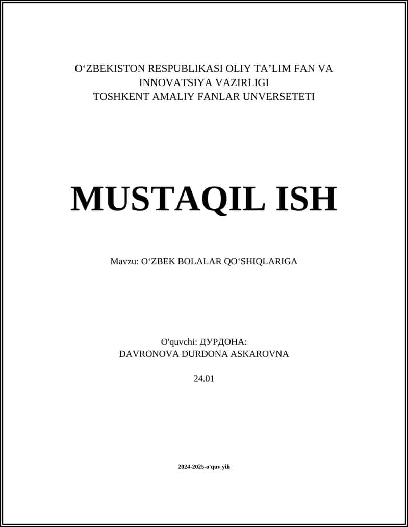 OʻZBEK BOLALAR QOʻSHIQLARIGA