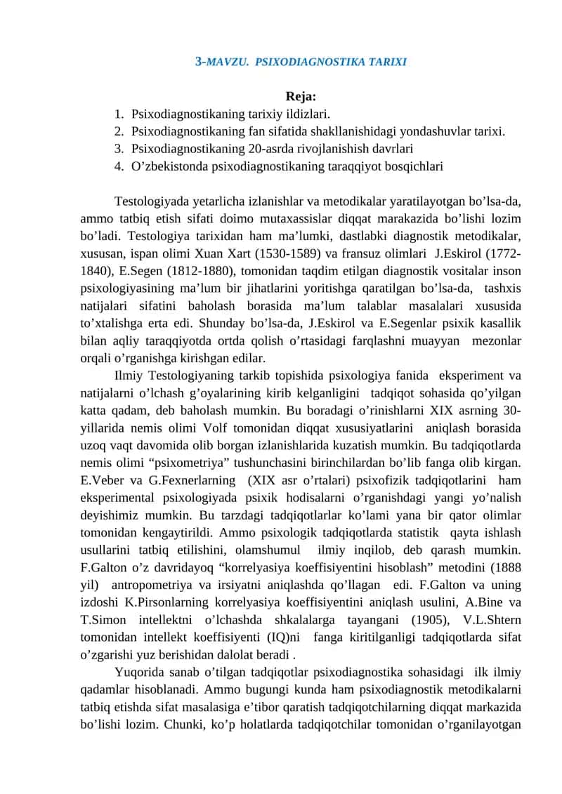 PSIXODIAGNOSTIKA TARIXI