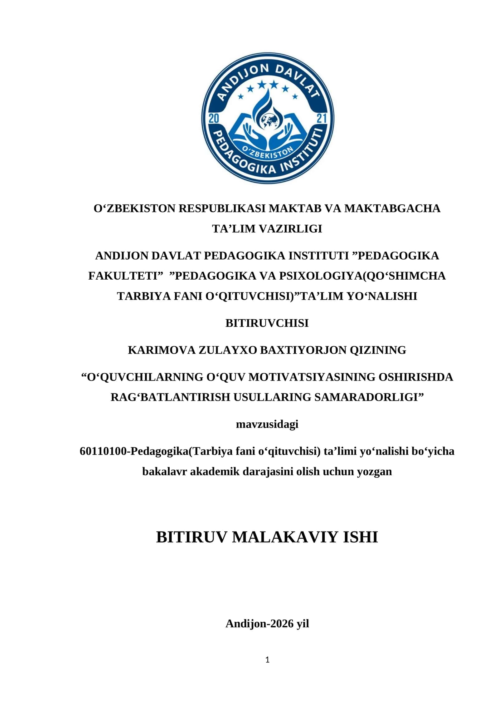 О‘QUVСHILАRNING О‘QUV MОTIVАTSIYАSINING ОSHIRISHDА RАG‘BАTLАNTIRISH USULLАRING SАMАRАDОRLIGI