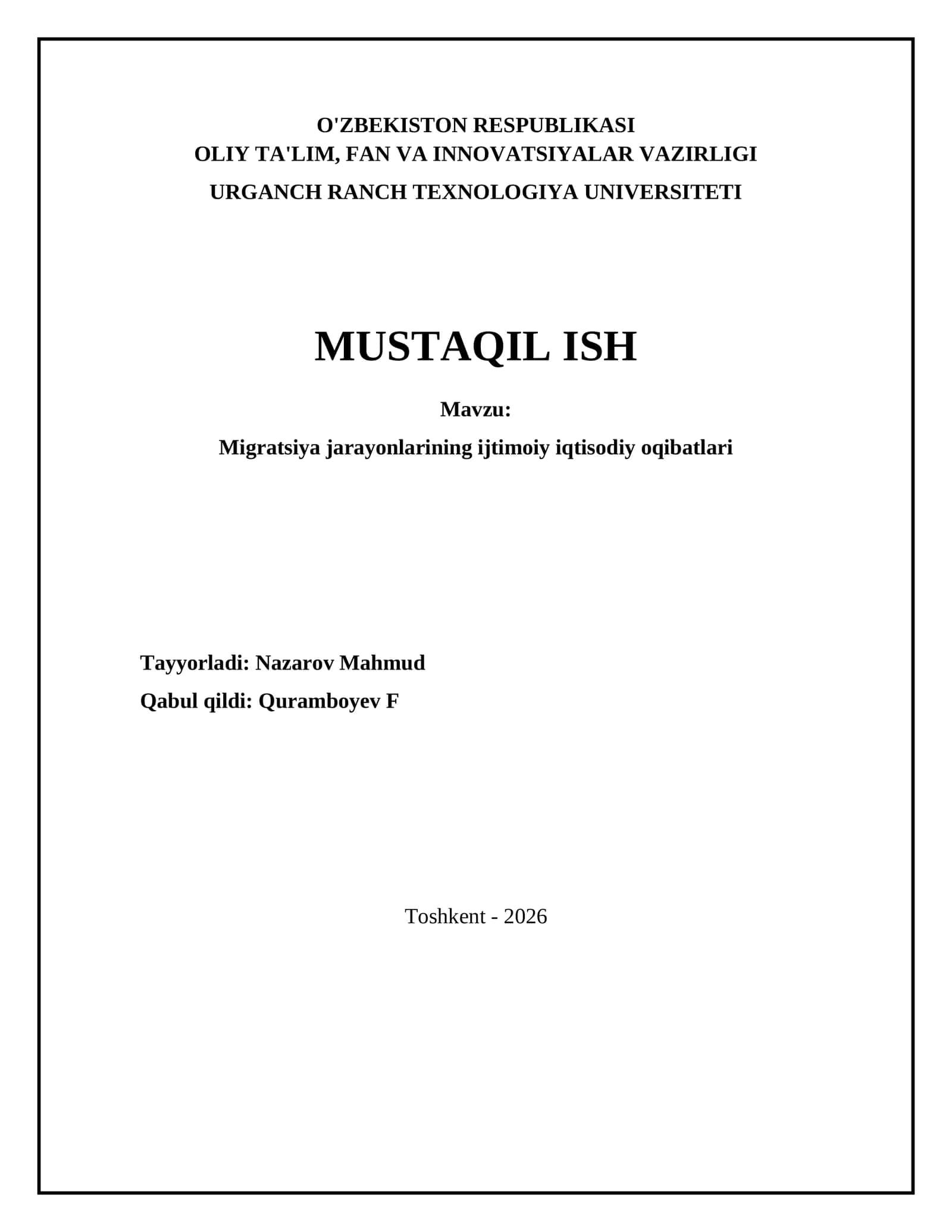 Migratsiya jarayonlarining ijtimoiy iqtisodiy oqibatlari