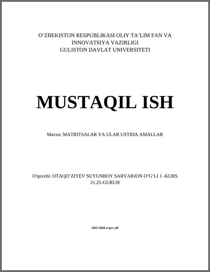 MATRITSALAR VA ULAR USTIDA AMALLAR