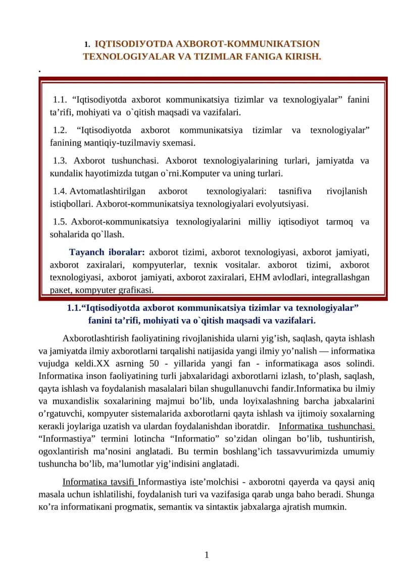 Iqtisodiyotda axborot kommunikatsiya tizimlari va texnologiyalar