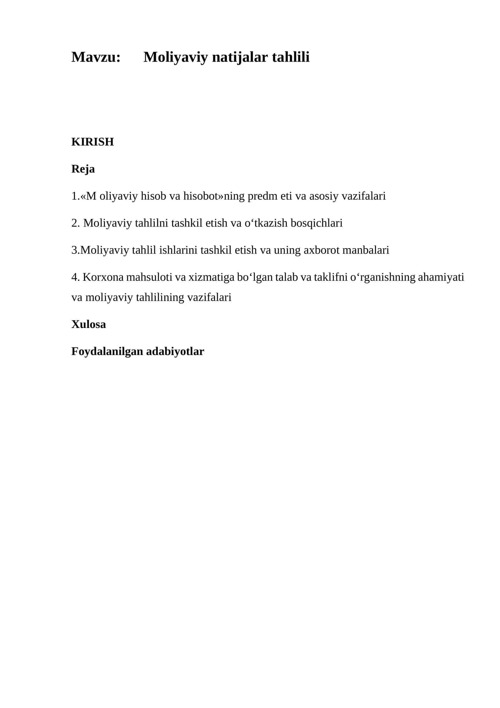 Moliyaviy natijalar tahlili