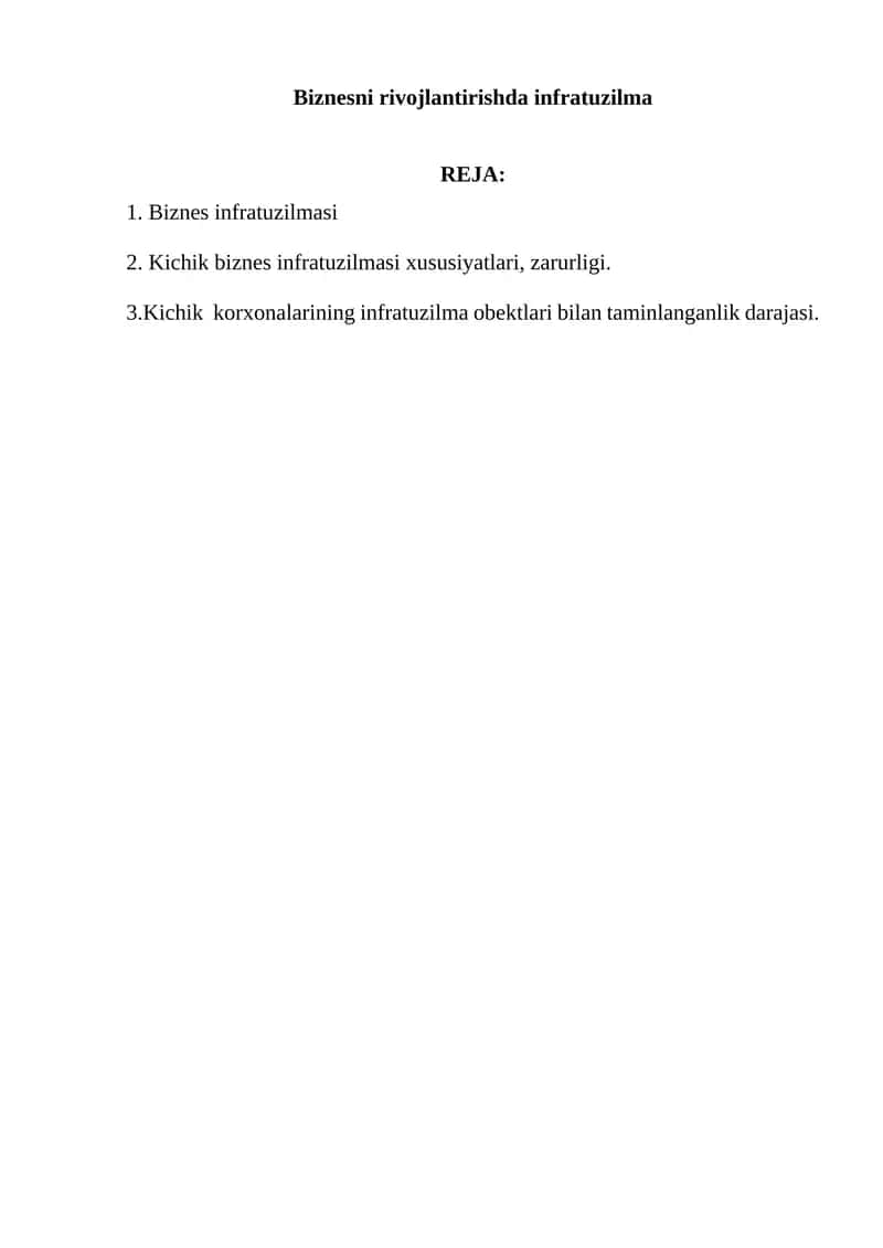 Biznesni rivojlantirishda infratuzilma