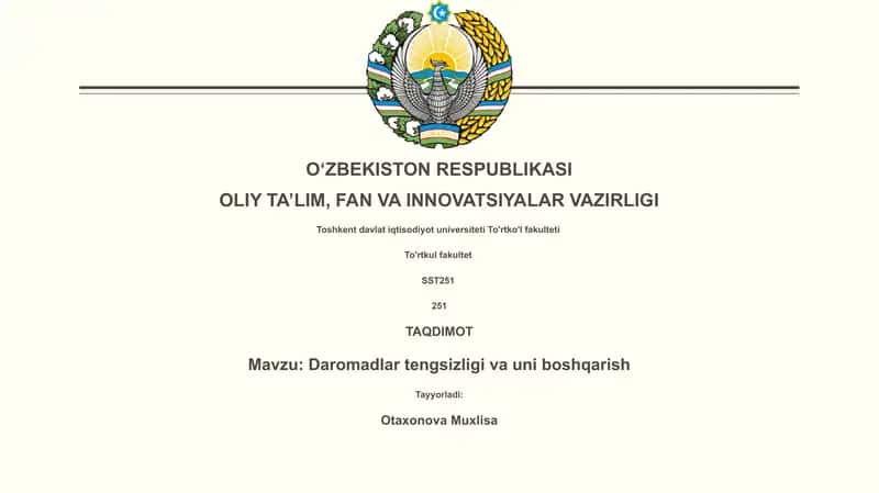 Daromadlar tengsizligi va uni boshqarish