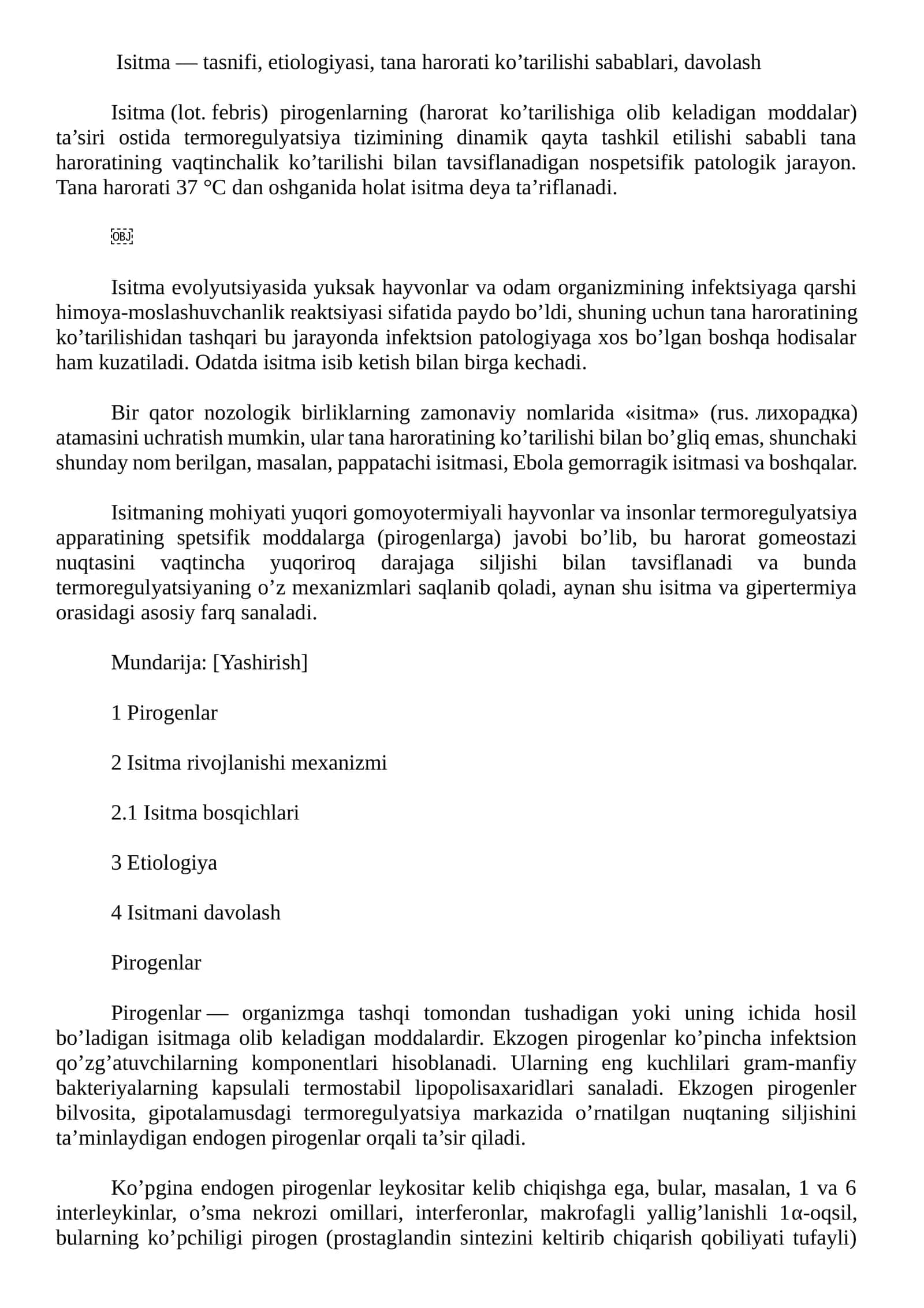Isitma — tasnifi, etiologiyasi, tana harorati ko’tarilishi sabablari, davolash