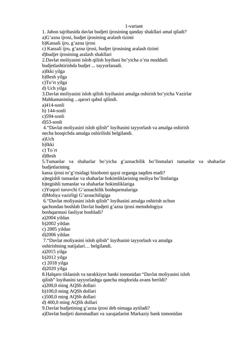 Davlat moliyasini isloh qilish