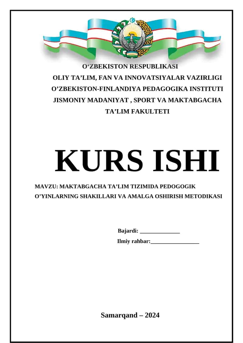 MAKTABGACHA TA’LIM TIZIMIDA PEDOGOGIK O’YINLARNING SHAKILLARI VA AMALGA OSHIRISH METODIKASI