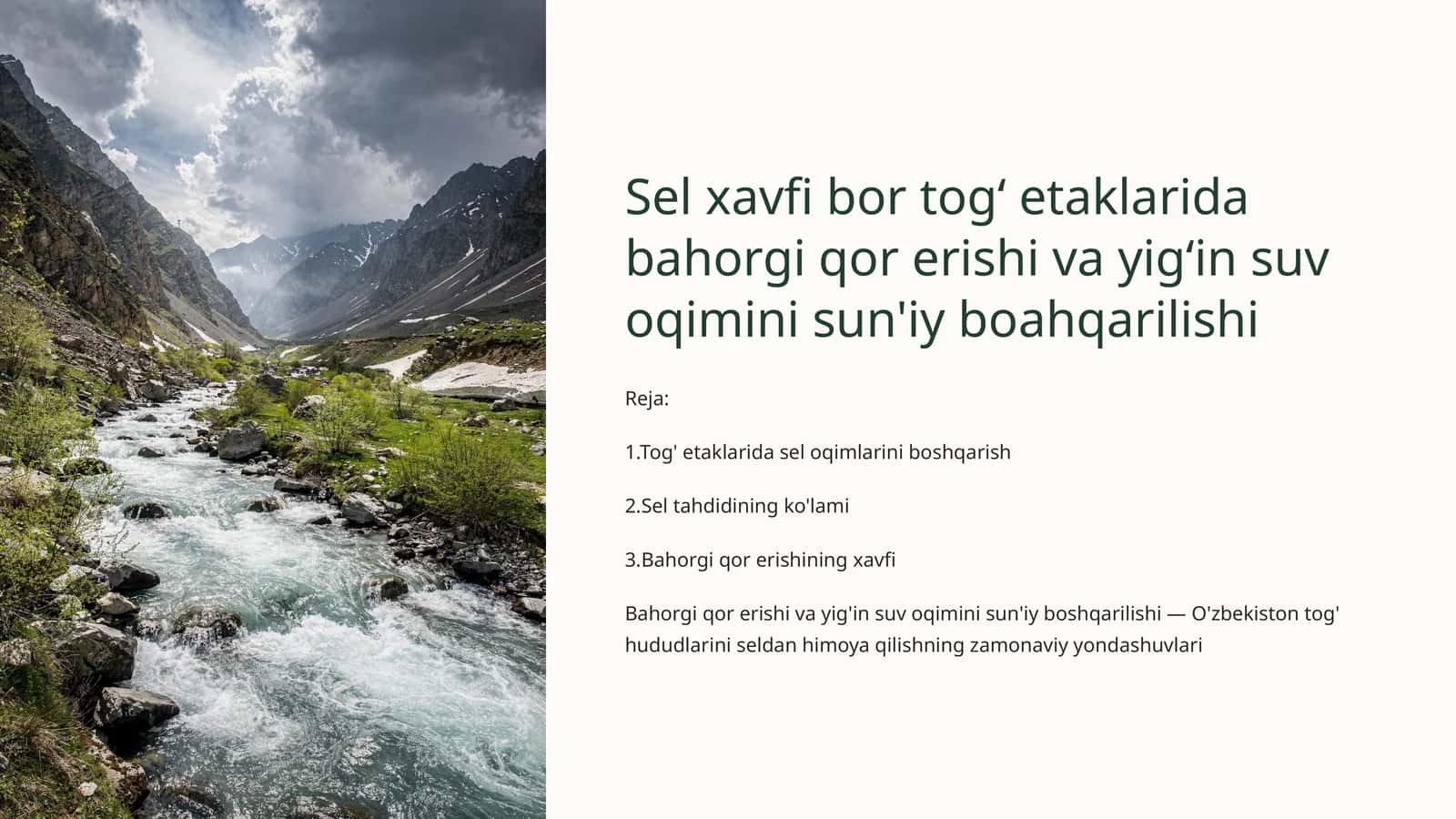 Bahorgi qor erishi va yig'in suv oqimini sun'iy boshqarilishi