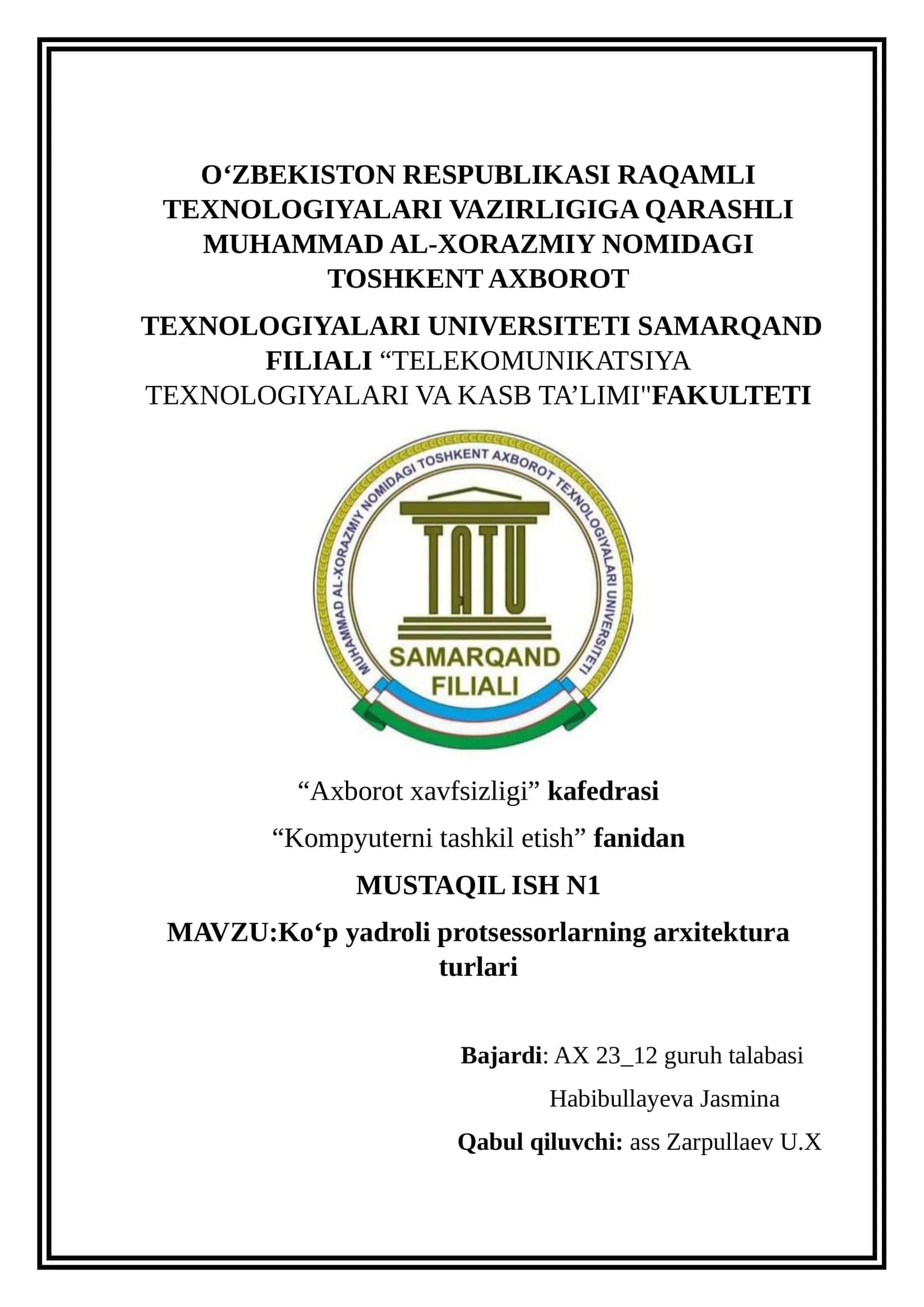Ko‘p yadroli protsessorlarning arxitektura turlari