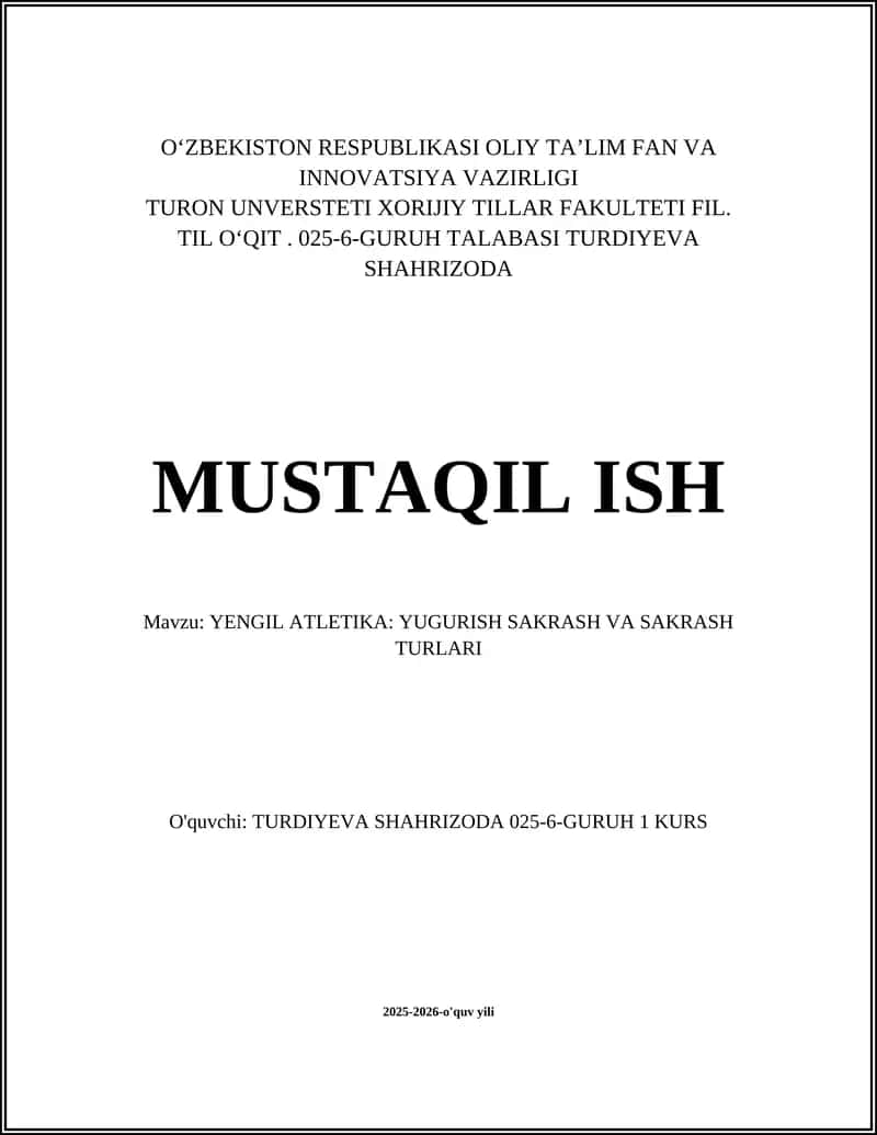 YENGIL ATLETIKA: YUGURISH SAKRASH VA SAKRASH TURLARI