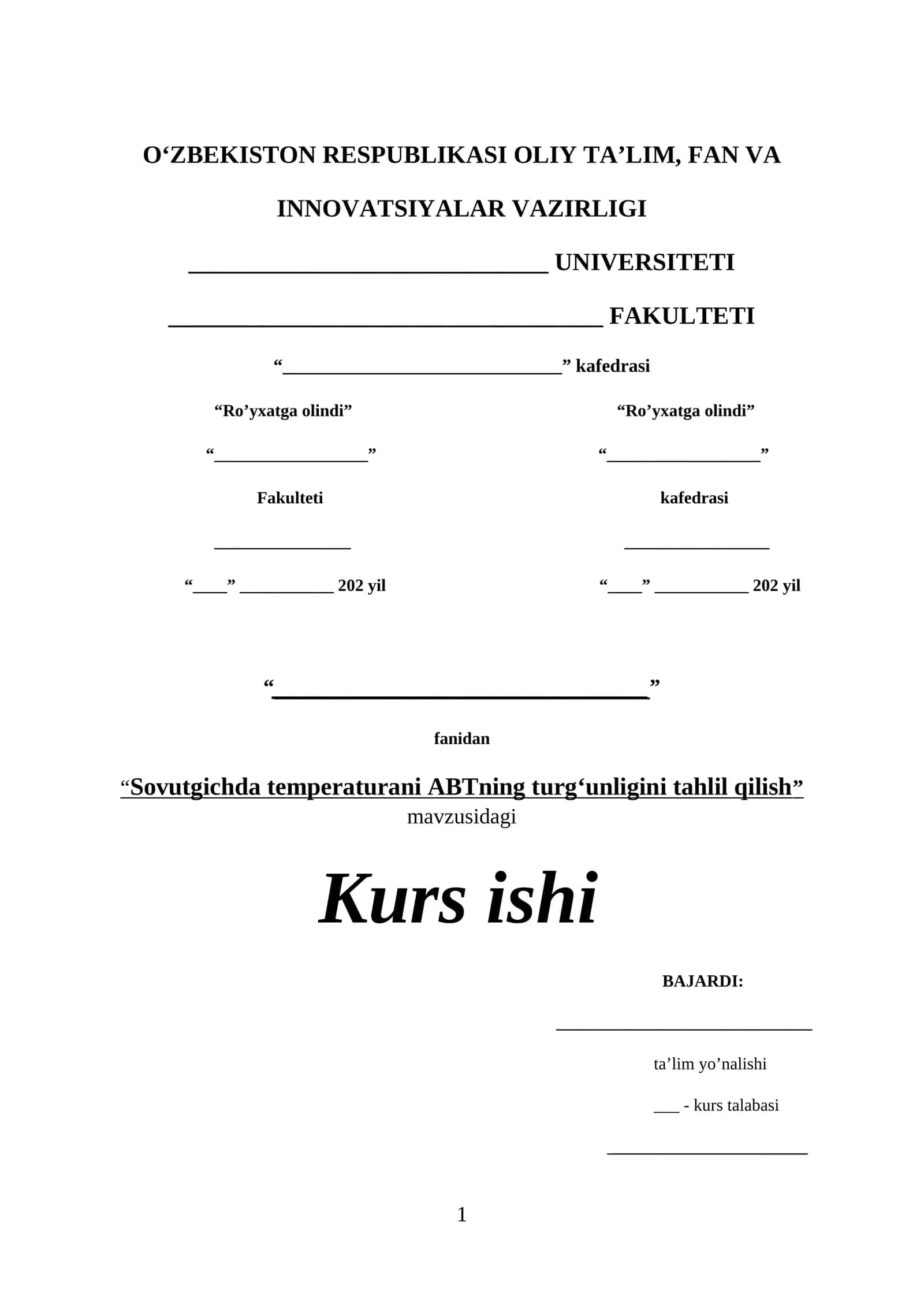 “Sovutgichda temperaturani ABTning turg‘unligini tahlil qilish” Kurs ishi