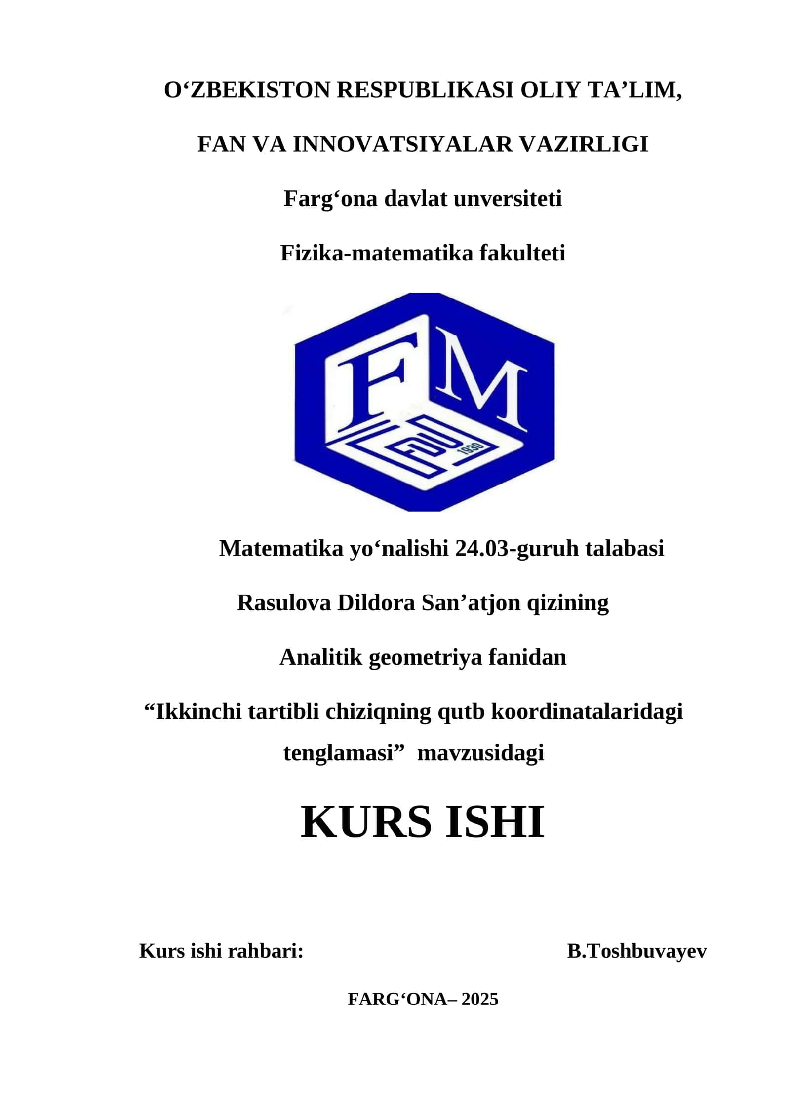 Ikkinchi tartibli chiziqning qutb koordinatalaridagi tenglamasi