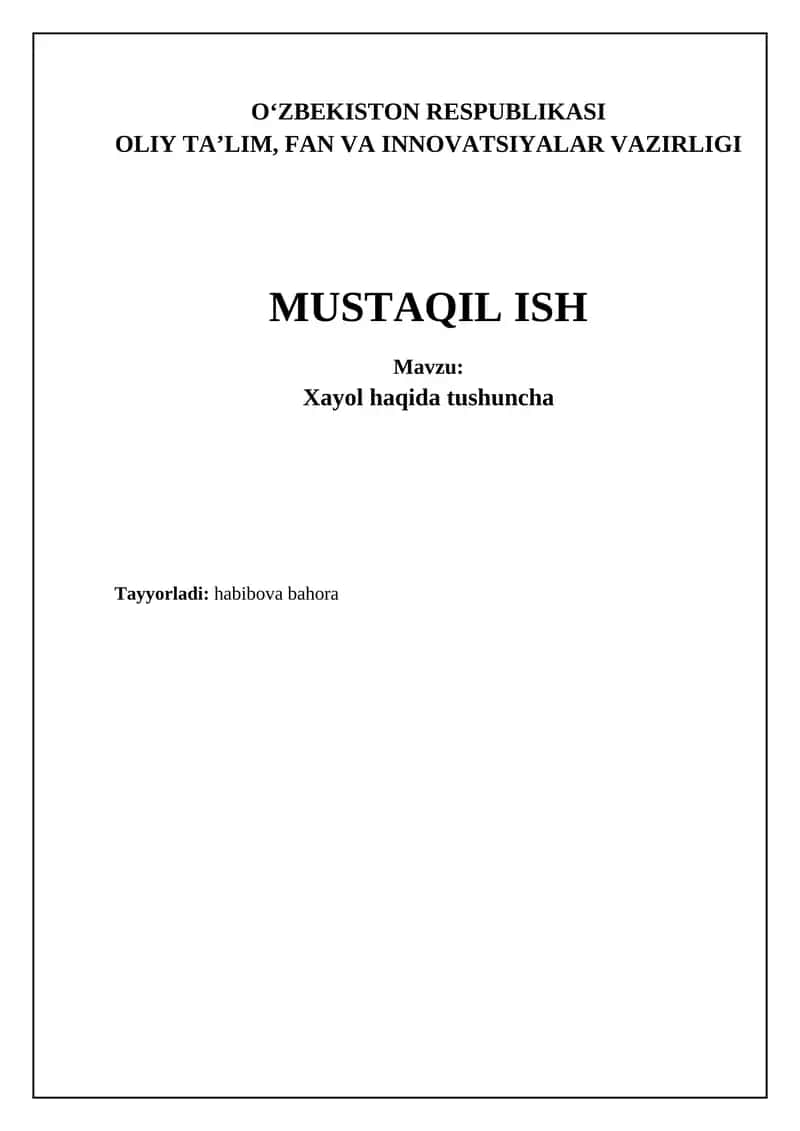 Xayol haqida tushuncha