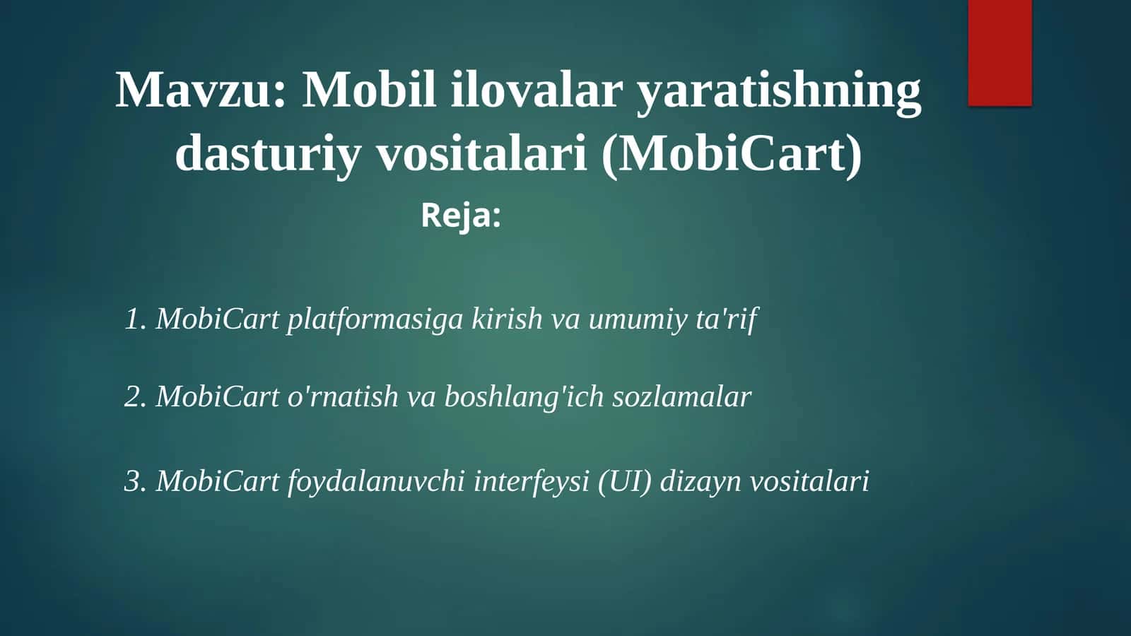 Mobil ilovalar yaratishning dasturiy vositalari (MobiCart)