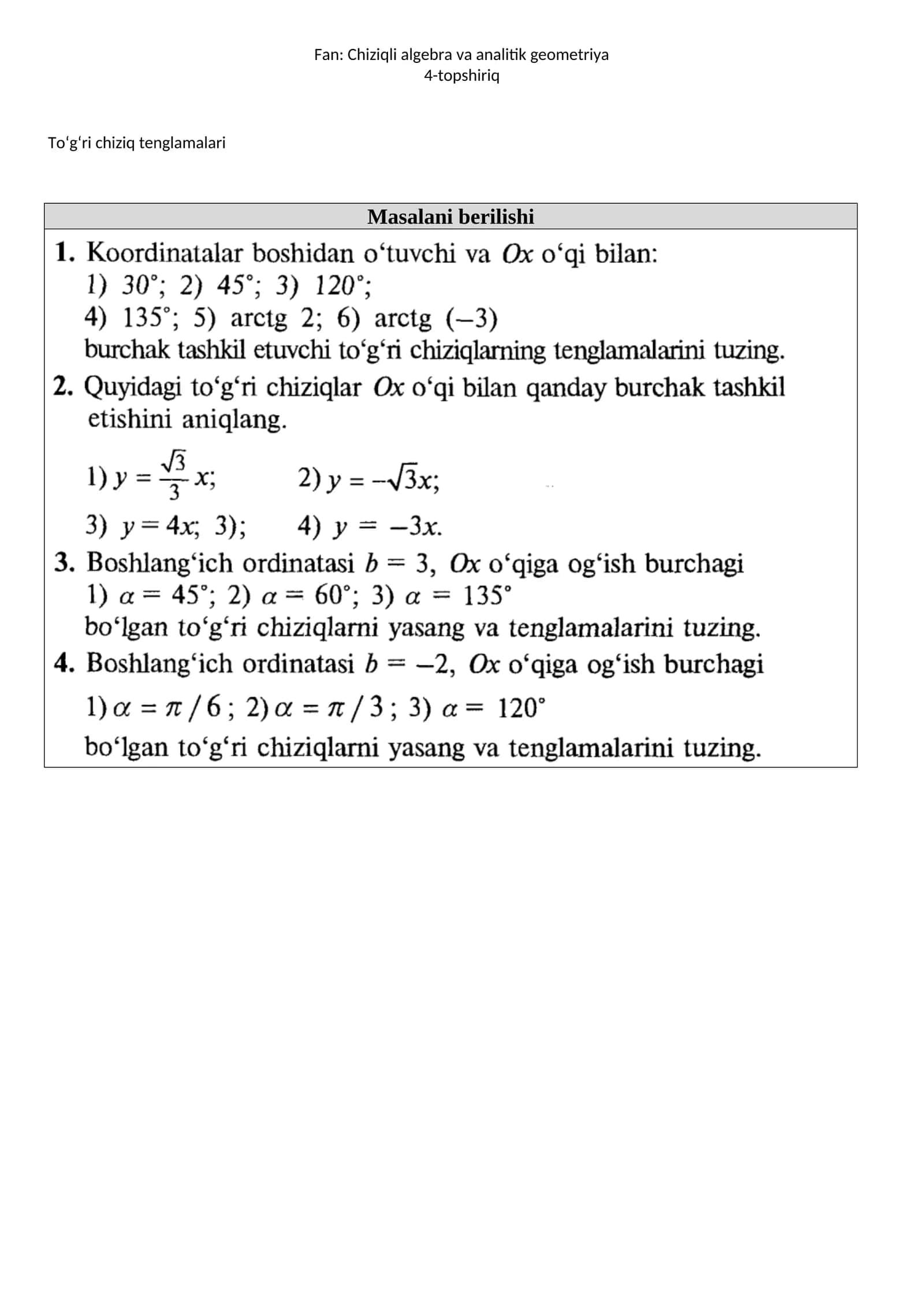 Fan: Chiziqli algebra va analitik geometriya