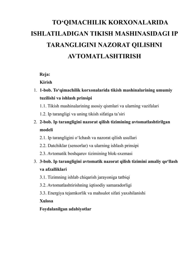 Ip tarangligini avtomatik nazorat qilish tizimi