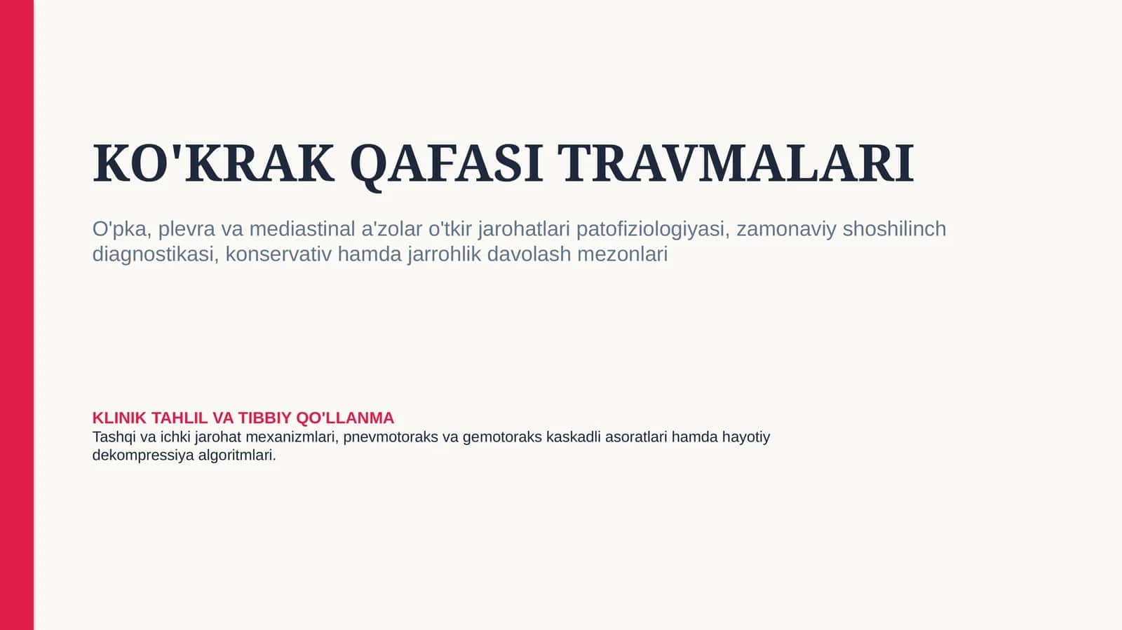Ko‘krak qafasi travmalari — 15 slaydli professional tibbiy taqdimot |