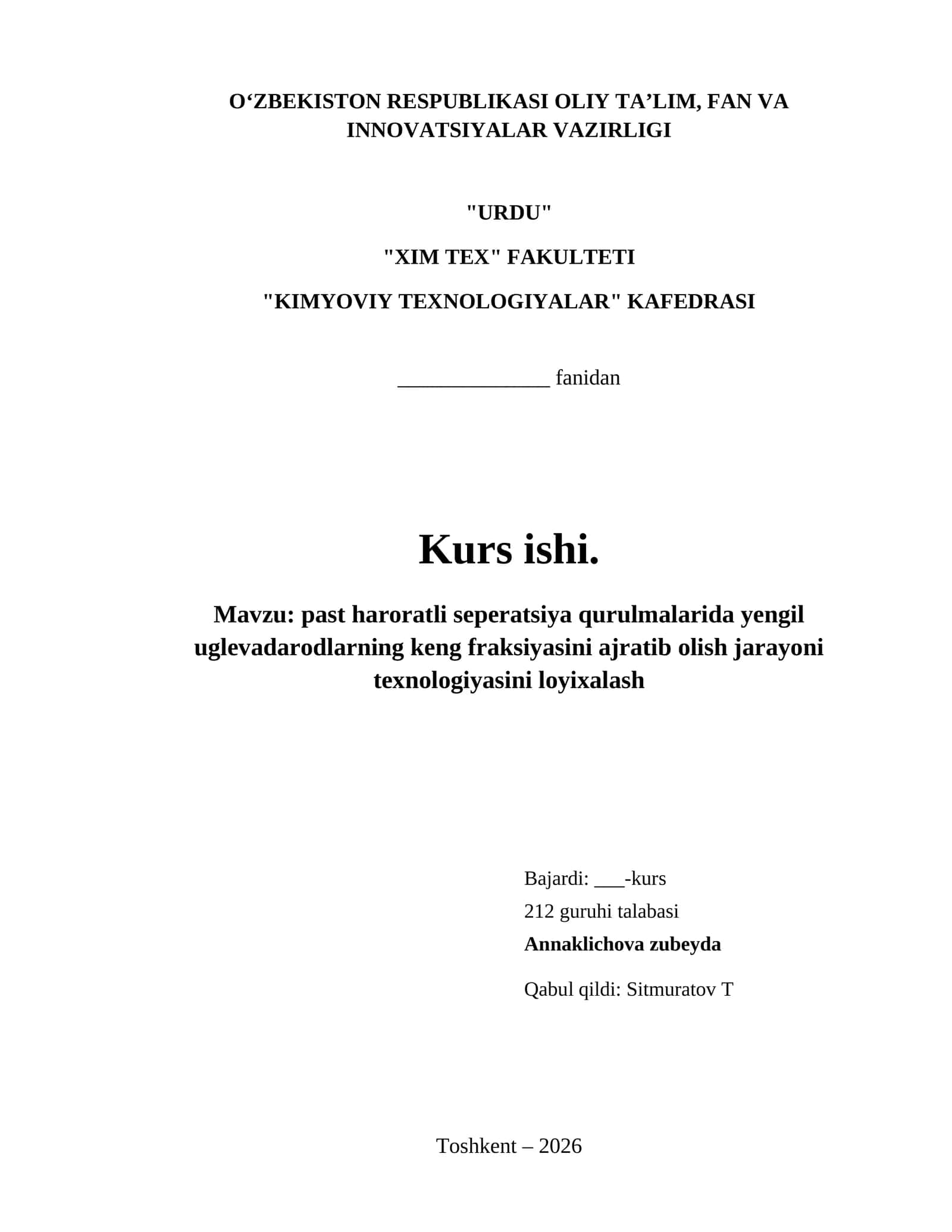 past haroratli seperatsiya qurulmalarida yengil uglevadarodlarning keng fraksiyasini ajratib olish jarayoni texnologiyasini loyixalash