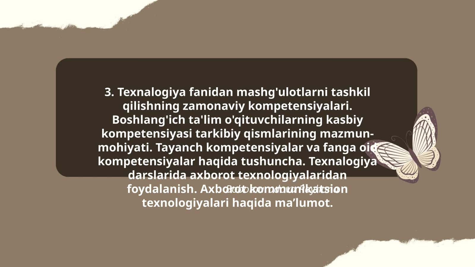 Texnalogiya fanidan mashg'ulotlarni tashkil qilishning zamonaviy kompetensiyalari