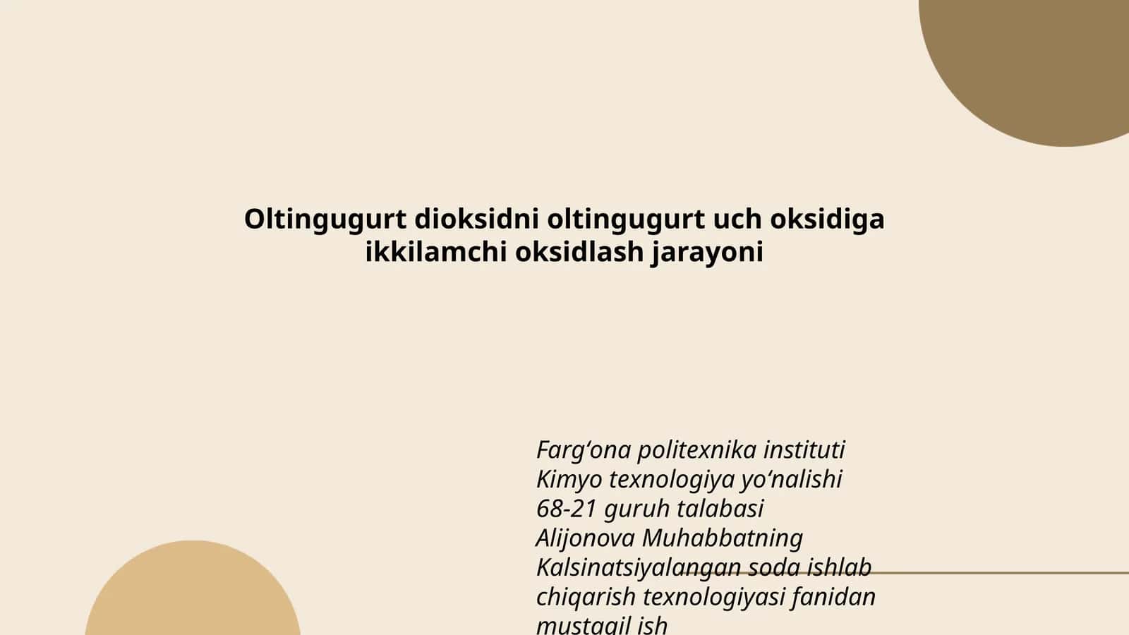Oltingugurt dioksidni oltingugurt uch oksidiga ikkilamchi oksidlash jarayoni
