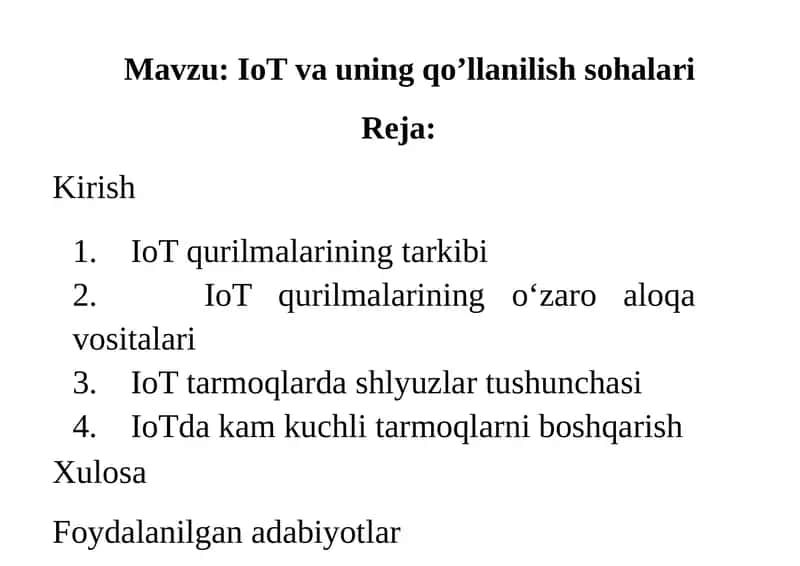 IoT vauning qo’llanilish sohalari