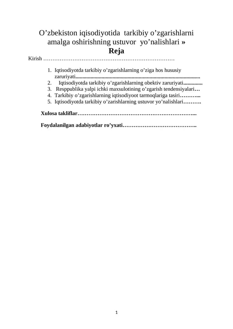 Tarkibiy o‘zgarishlar va iqtisodiyot rivojlanishi